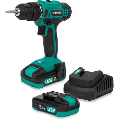 VONROC Akku-Bohrschrauber 20V – 19 Drehmomentstufen + Bohrmodus – inkl. 2 Bits – inkl. 2x 2.0Ah Akkus & Ladegerät