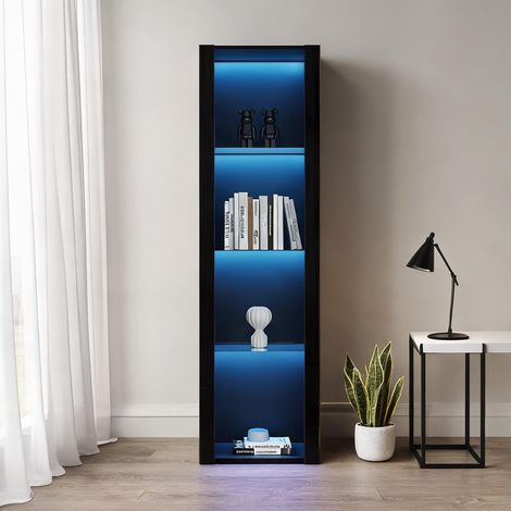 Vitrine en verre noire brillante avec LED 3 étagères 55 x 38 x (1/5)