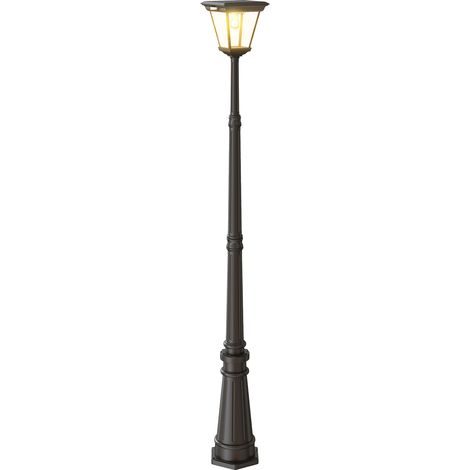 Lampe solaire jardin LED 3000K avec détecteur mouvement PIR aluminium verre IP44 26x24x220 cm, éclairage extérieur noir (1/5)