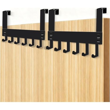 x Türhaken, Edelstahl-Türhaken mit 6 Haken, platzsparende Hängehaken für Badezimmer, Wohnzimmer, Küche, Schlafzimmer (Schwarz L) (1/5)