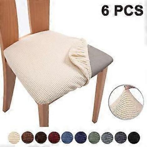Lot de 6 housses de chaise extensibles en jacquard, coussin de chaise amovible, beige