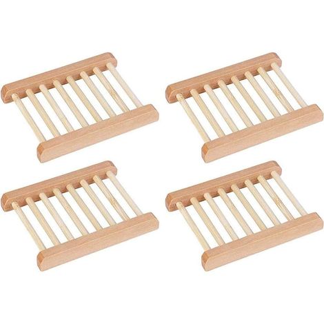 Porte-savon en bois (4 unités) Porte-savon en bois naturel Porte-savon pour salle de bain Égouttoir pour lavabo, fait main en bois (1/5)