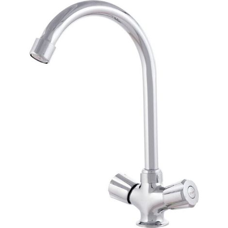 Robinet de lavabo en alliage de zinc, plaqué chrome, eau chaude-froide, tuyaux, bec haut, deux poignées [QLI-FA938] (1/5)