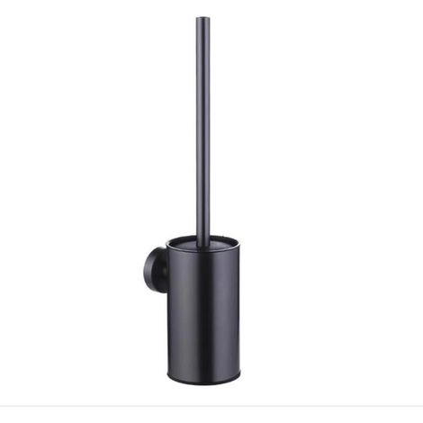 (Nero) Scopa per WC con supporto in acciaio inox, montaggio a parete, facile da installare, manico lungo, robusto strumento per la pulizia del bagno.