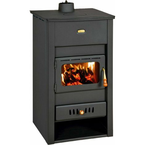 Poêle à bois pour chauffage central. Poêle à combustible solide avec chaudière intégrée. Puissance de chauffage 5.1 + 9.9 kw. Couvercle en fonte. Modèle Prity K2 CP W13 (1/4)