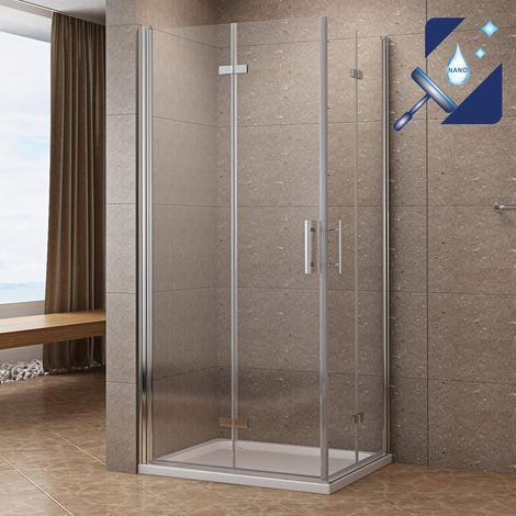 Duschkabine Eckeinstieg Falttür Eckdusche 180º Faltbar Klappbar Duschtür Duschwand Glas Duschtrennwand aus 6mm Sicherheitsglas mit Nano Beschichtung 7. 75x75x197 cm (1/5)