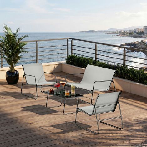4Pcs Patio Furniture Space-Saving Outdoor Dining Set with 3 Chairs and 1 Table Grey (1/5)