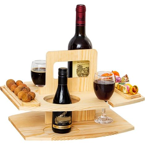 Portable picnic table, wooden picnic table with removable wine rack, 2 glass holders and snack tray, wine rack with handle for parties etc. (1/5)