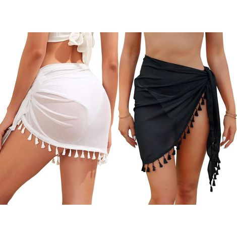 Sarong De Plage - Ensemble De 2 Pareos Noir Et Blanc - Tissu Chiffon Léger Et Respirant - Pour Natation Et Détente - Lot De 2 Pièces (1/5)