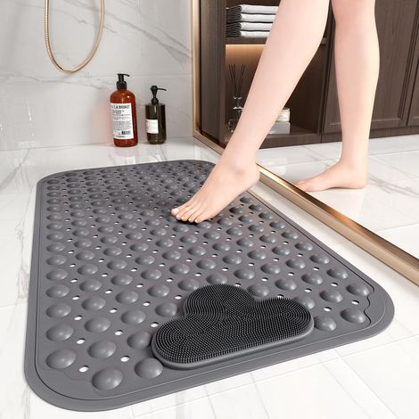Rutschfeste Badematte mit Fußmassage, 70 x 40 cm, rutschfeste Duschmatten für die Innendusche mit Saugnapf, leicht zu reinigen, grau