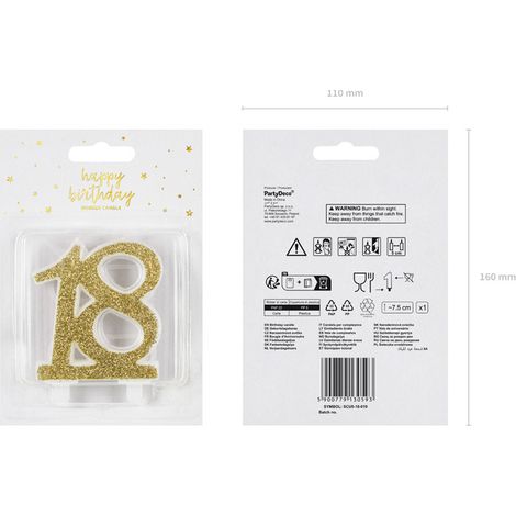 Candela di compleanno numero 18, oro, 7,5 cm (1/5)