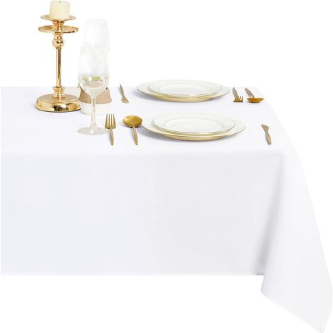 1 Nappe, Tissu polyester, Aspect lin, Imperméable, Anti tache, 135x220cm, Salle à manger, Jardin (1/5)