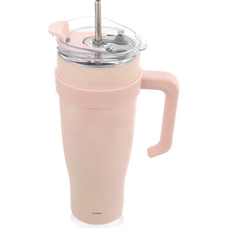 Grande thermos con manico, in acciaio, con cannuccia, rosa, per caffè, 1,2 L (1/5)