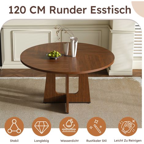 Table ronde modulaire 120 cm diamètre, hauteur 76 cm, en MDF plaqué noyer, assise confortable pour 4 convives – idéale pour salle à manger, cuisine et séjour (1/5)