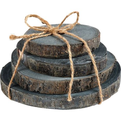 Ensemble de 4 pieces en bois couleur graphite avec ecorce - design naturel