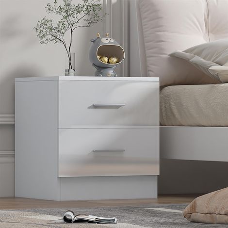 Reflect 2 Drawer Bedside - White Gloss & Matt White - Modern Nightstand for Bedroom Storage