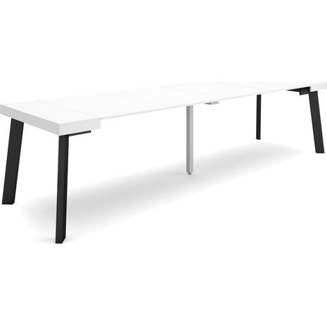 Skraut Home - Table console extensible, Console meuble, 300, Pour 14 personnes, Pieds en bois, Style moderne, Blanc (1/5)
