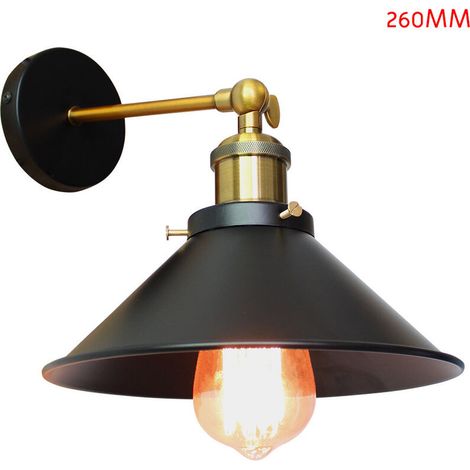 Rétro Applique Murale Industrielle E27 26cm Plafonnier Luminaire Fer Abat-jour en Métal Noir (1/5)