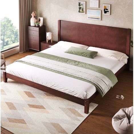 Letto a piattaforma in legno e MDF marrone, 180x200 cm, con testiera e rete a doghe incluse. (1/5)