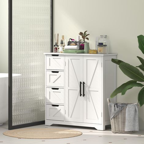 Badezimmerschrank, Aufbewahrungseinheit mit 4 Schubladen und 1 Schrankfach, für kleine Räume, 81,2 x 30 x 83,8 cm, weiß