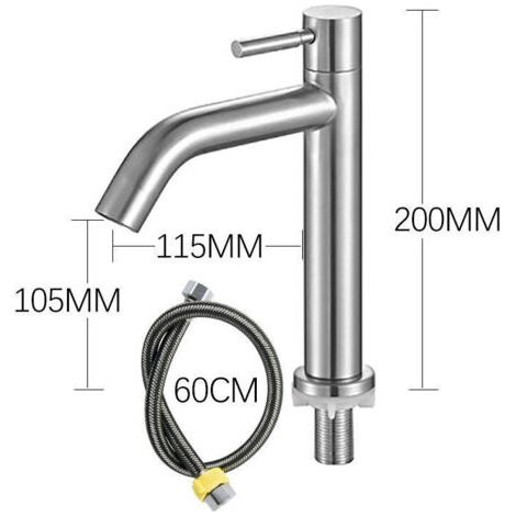 Robinet Eau Froide Acier Inoxydable, Robinet Eau Froide Lave Main avec Tuyau, Mitigeur Lavabo, Robinet Baignoire pour WC Invités, Salle Bain, Installation Facile (Sortie Courbe) (1/5)