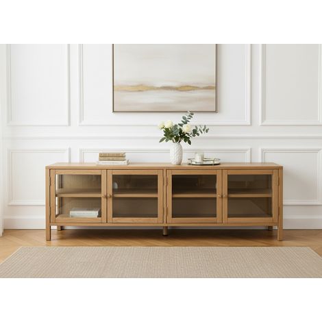 BOBOCHIC - Meuble TV 4 portes 160 cm CARMEN placage chêne massif