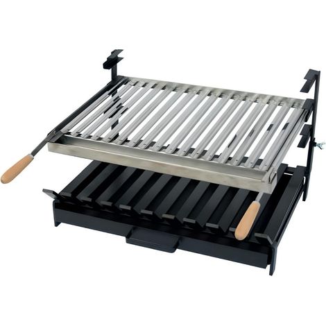 Grille à rôtir avec tiroir et récupérateur de graisse en Inox coloris Noir - 50 x 45 x 40 cm