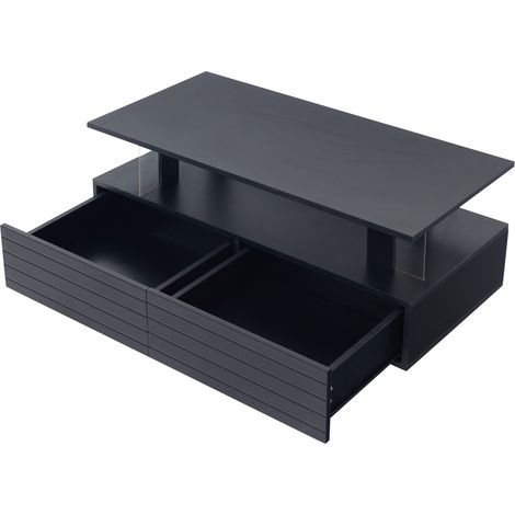 Mesa de Centro Rectangular Negra con 2 Cajones, Estante Abierto y LED con Control por App, 100×50×42 cm (1/5)