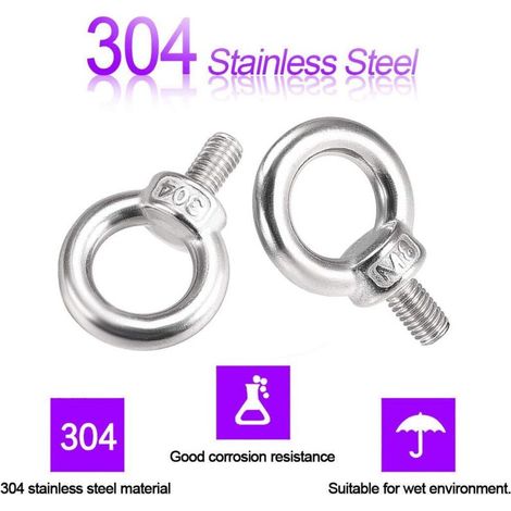 Accessoire de levage,Lot de 10 Boulons à œil M8 en acier inoxydable 304 - Anneau de Levage (1/3)