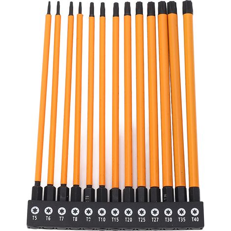 Jeu d'embouts de tournevis à tige hexagonale de 150mm 1/4 pouces, en acier allié S2 T5 T6 T7 T8 T9 T10 T15 T20 T25 T27 T30 T35 T40, pilote magnétique (1/5)