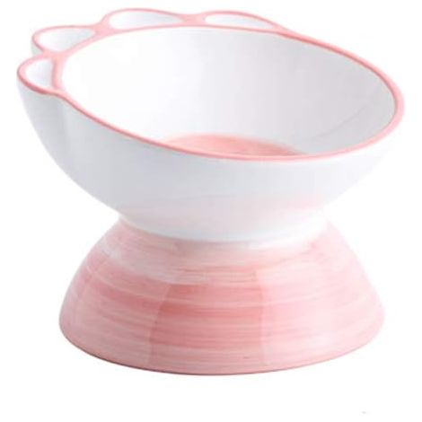 Gamelle surélevée inclinée en céramique rose pour chat ou chien - Bol à eau surélevé pour le confort des animaux de compagnie (1/5)