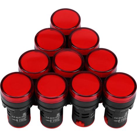 Voyant LED 24V AC/DC, filetage 22mm, rouge - Lot de 10 pièces (1/5)