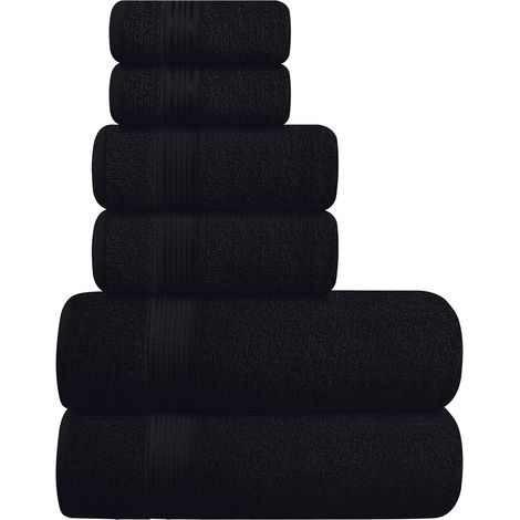 Towel Set - Cotton Bath Towel 70x140cm Hand Towel 34x74cm Wash Cloth 34x34cm - For Home Hotel Spa - 6 Pieces Black (1/5)