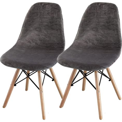 Set of 2/4/6 Mid-Century Modern Dining Chair Covers – Armless Chair Covers for Kitchen, Dining Room (Dark Grey) (1/2)