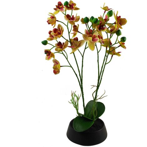 43cm Large Pink Yellow Artificial Orchid in Ceramic Planter (1/4)