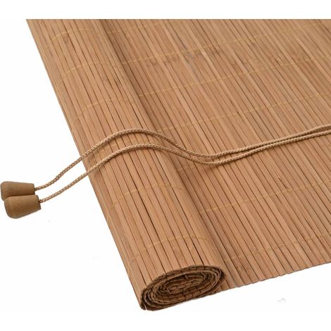 Store enrouleur avec des rideaux Marron 150 x 220 cm Bambou