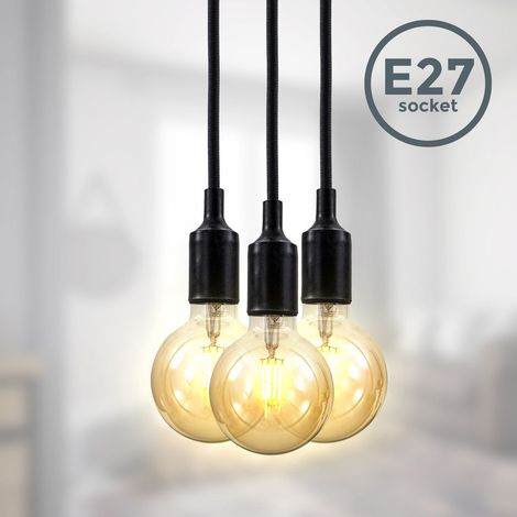 Pendelleuchte - E27 Fassung, retro, 3-flammig, schwarz