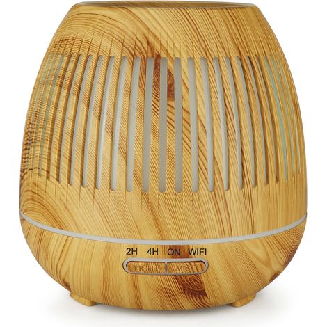 YX130 Aroma-Diffusor 400 ml, Kaltnebel-Luftbefeuchter in Holzoptik, 7-farbige Stimmungsbeleuchtung, automatische Abschaltung bei Wassermangel, Fernbedienung (1/5)
