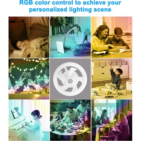 Ventilateur LED lumineux 16 couleurs, culot à vis E27, tête pivotante à 360°, ventilation optimale, avec télécommande (1/3)