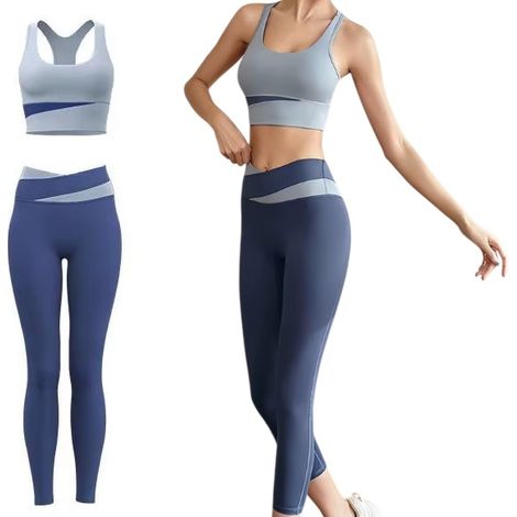 Completo da palestra per allenamenti, reggiseno e leggings, completo sportivo fitness taglia M (blu bicolore taglia M) (1/5)