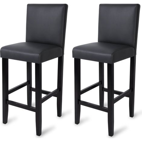 Woltu – Lot de 2 tabourets de bar en cuir synthétique et bois – Hauteur 110 cm – Dossier haut – Capacité 120 kg – Design industriel gris/noir (1/5)