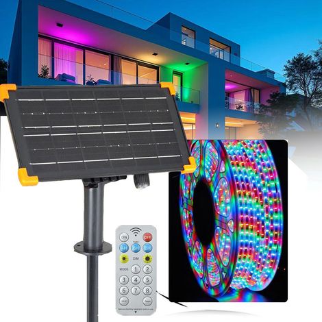 Bande lumineuse solaire LED 30 m/100 pi, 8 modes d'éclairage, minuterie, étanche IP65, pour jardins, patios et pelouses, lumière colorée (1/5)