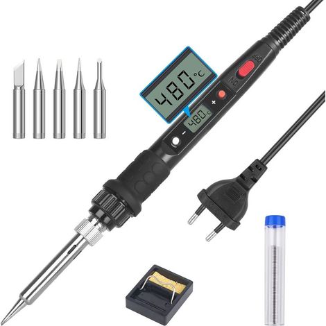 QAZQA Fer à Souder 90W Kit de Soudure Température Réglable 100℃480℃ Visible Fer a Souder Électrique avec l'Interrupteur ON/OFF, 5 Pointes de Rechange pour Réparation Soudage Brasage (1/5)
