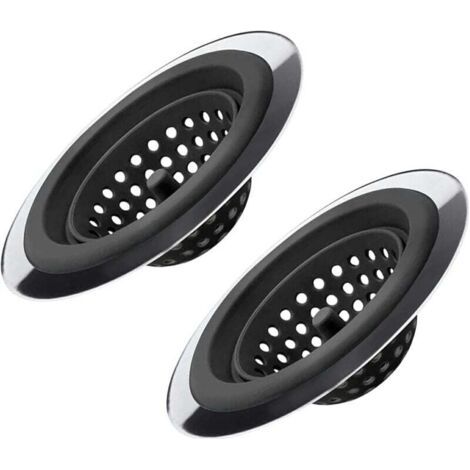 Lot de 2 crépines d'évier flexibles en silicone et acier inoxydable pour éviers de cuisine, bord large, antirouille, empêchent les résidus alimentaires de boucher les éviers de salle de bain (1/5)