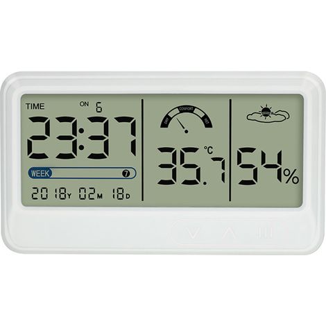 Reloj, higrómetro digital, termómetro de interior, monitor de humedad, calendario, hogar inteligente con pantalla LCD, visualización de temperatura y humedad. (1/5)