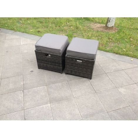 Fimous Rattanhocker Gartenmöbel-2 pcs Gartenhocker mit Sitzkissen Sitzhocker Fußhocker Ottomane Hocker für Garten, Balkon,Terrasse（Dunkelgrau Mischen） (1/2)