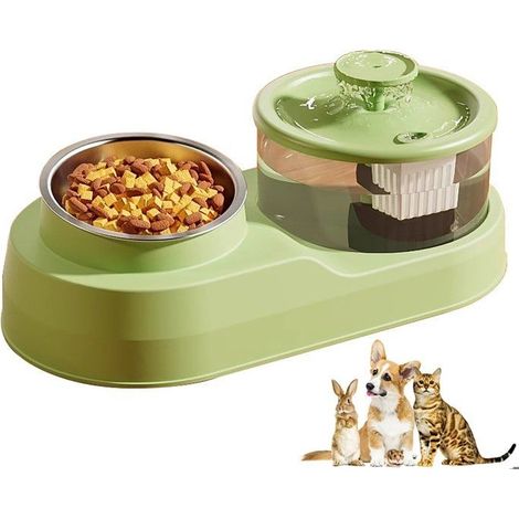 (Vert)Fontaine à Eau pour Chat Chien, Grande Capacité, Système de Filtration, Nettoyage faciles avec Gamelle en Acier Inoxydable - Vert (1/4)