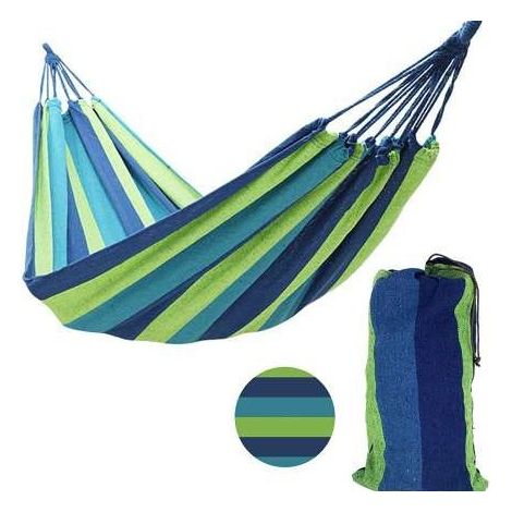 hamac en toile exterieur pour une ou deux personnes rayures multicolores batten courbe en polyester et coton anti basculement avec sac de rangement et deux cordes epaisses
