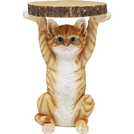 Kare Design tavolino Animal Ms Cat, marrone/arrancione/bianco, 33cm, altezza 53cm, gatto, tavolino da caffé, d`appoggio, animali, ripiano in legno (1/4)