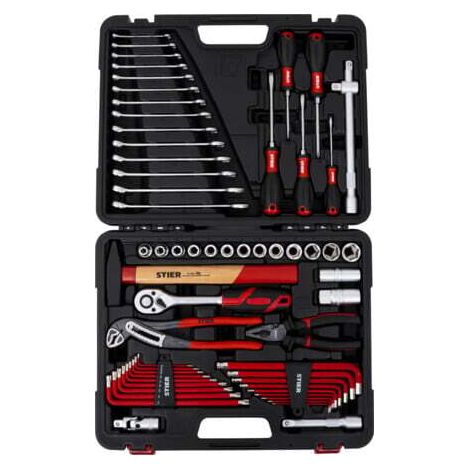 [NEUWERTIG] B-Ware STIER Werkzeugkoffer Werkzeugset 60-teilig Handwerkzeug Kasten 355x435x95mm (1/2)